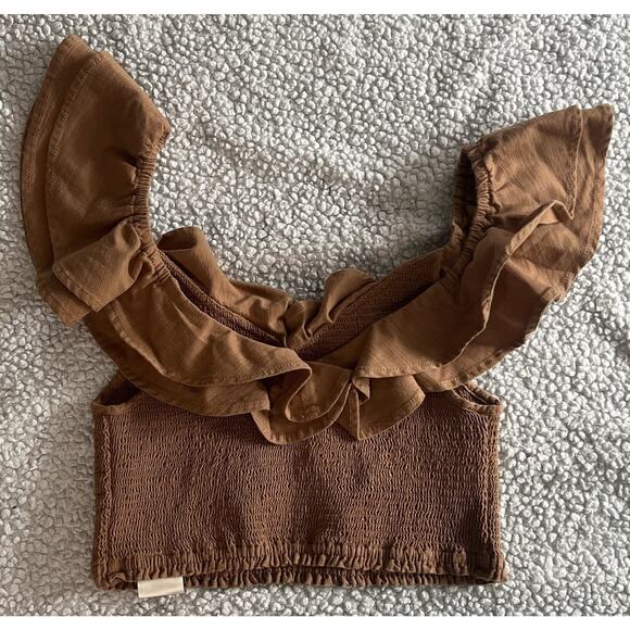 Anthropologie Maeve Ruffled Smocked Top Petite Ruched Stretch Ruffle Cropped 00P - Picture 9 of 9